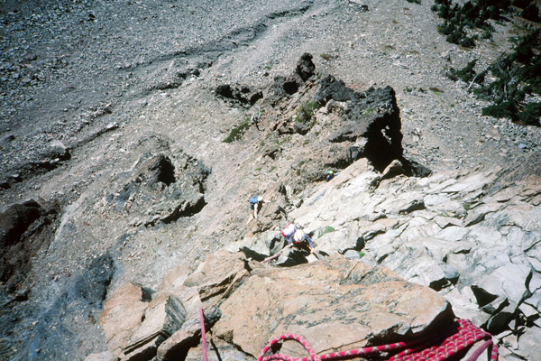 Linda follows me up the second pitch of the West Ridge, Mount Washington