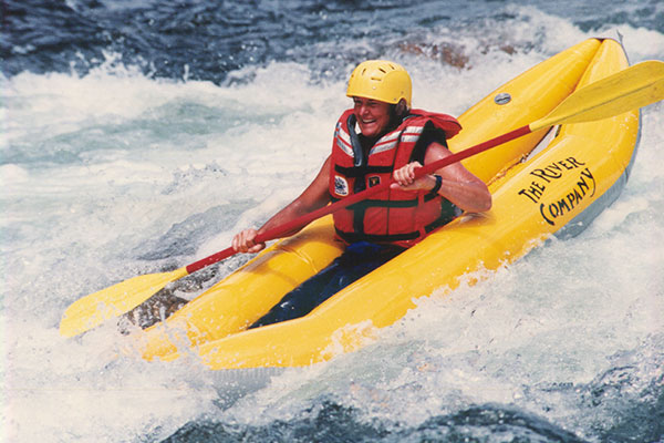 Linda kayaking on the Salmon River (Sawtooth Photography)