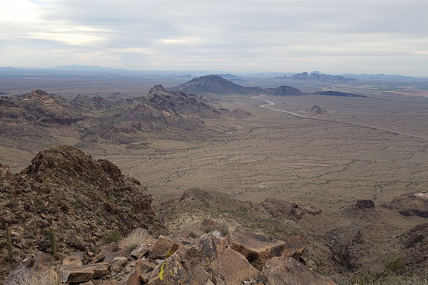 The view southeast towards Burnt Mountain, Saddle Mountain, and distant Woolsey Peak
