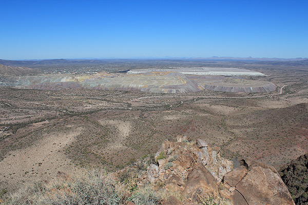 New Cornelia Mine tailings and the city of Ajo to the north with our campsite below