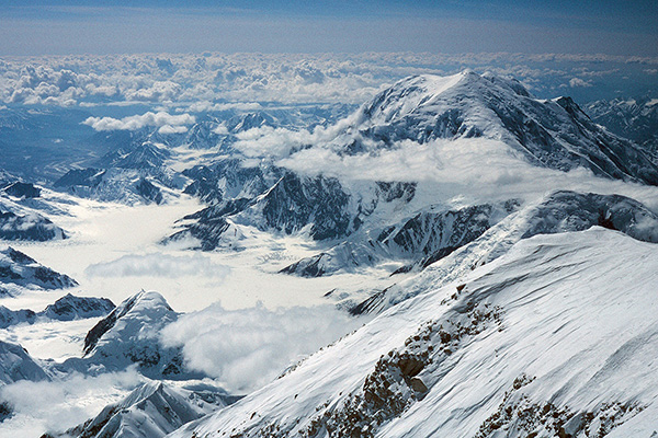 Mount Foraker and the Kahiltna Glacier from the summit of Denali (June 1986)