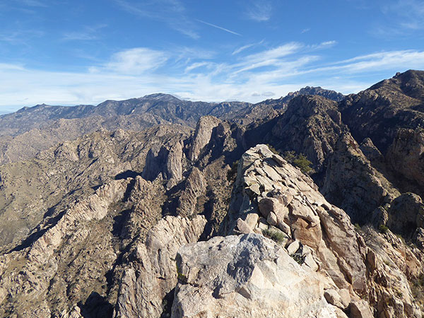 Mount Lemmon (L) and Cathedral Rock (R) visible on the distant skyline from Table Tooth.